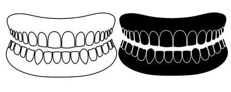 outline silhouette denture icon set isolated on white background