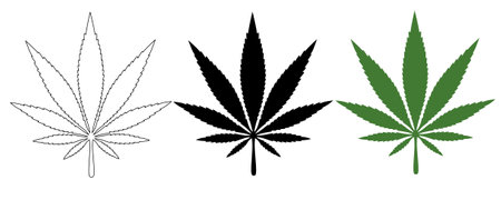 outline silhouette canabis sativa leaf icon set isolated on white backgroundのイラスト素材
