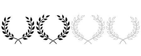 outline silhouette Laurel wreath icon set isolated on white backgroundのイラスト素材
