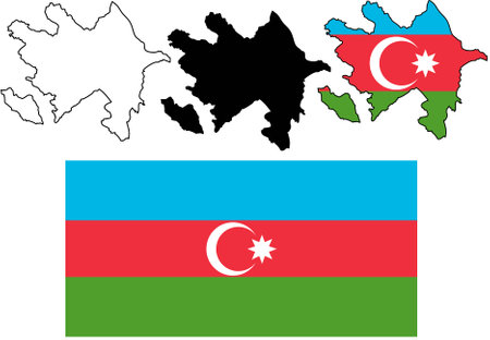 Republic of Azerbaijan map flag icon set isolated on white backgroundのイラスト素材
