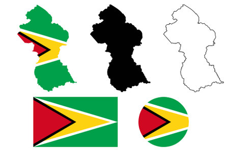 Coâoperative Republic of Guyana map flag icon set isolated on white backgroundのイラスト素材
