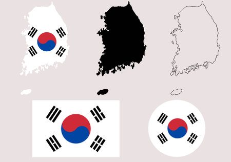 Republic of Korea map flag icon setのイラスト素材