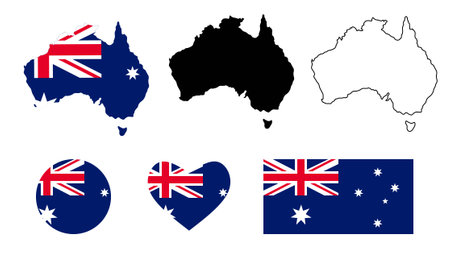 Commonwealth of Australia map flag set isolated on white backgroundのイラスト素材