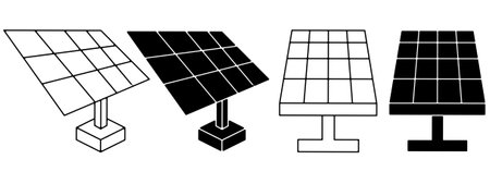 outline silhouette solar panel icon set isolated on white backgroundのイラスト素材