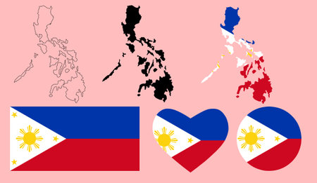 Republic of the Philippines map flag icon setのイラスト素材