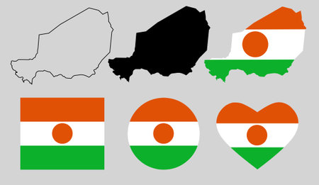Republic of the Niger map flag icon setのイラスト素材