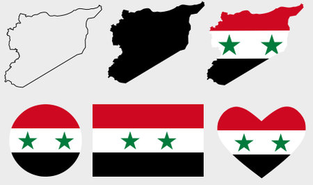 Syrian Arab Republic map flag icon setのイラスト素材