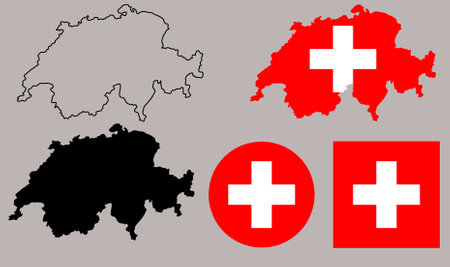 Swiss Confederation map flag icon setのイラスト素材