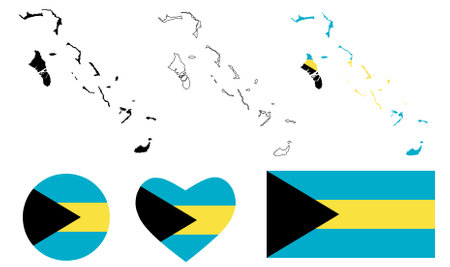 Commonwealth of The Bahamas map flag icon set isolated on white backgroundのイラスト素材