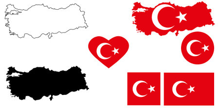 Republic of TÃ¼rkiye map flag icon set isolated on white backgroundのイラスト素材