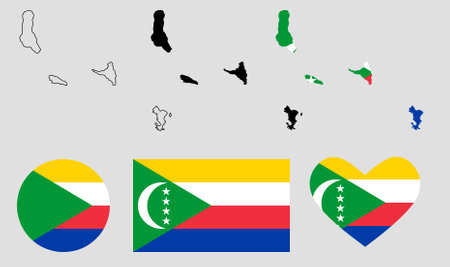 Union of the Comoros map flag icon setのイラスト素材