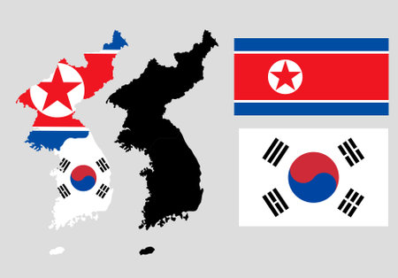 Democratic People's Republic of Korea (DPRK) and Republic of Korea map flagのイラスト素材