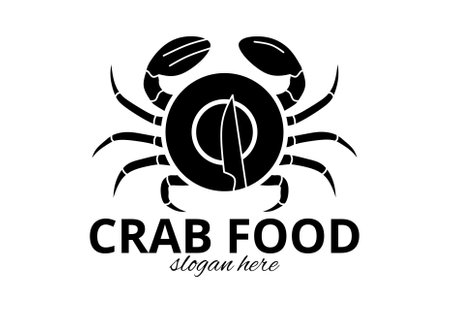 silhouette crab knife spoon plate seafood logoのイラスト素材