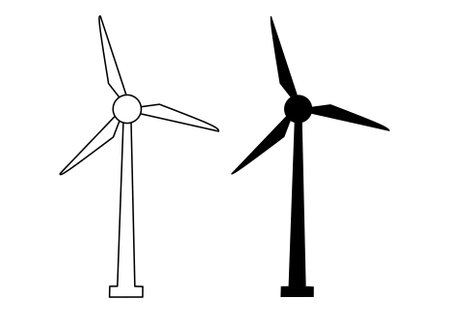 silhouette outline wind turbine icon set isolated on white backgroundのイラスト素材