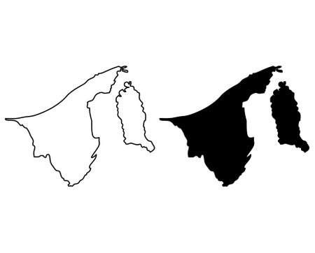 black white Brunei Darussalam mapのイラスト素材