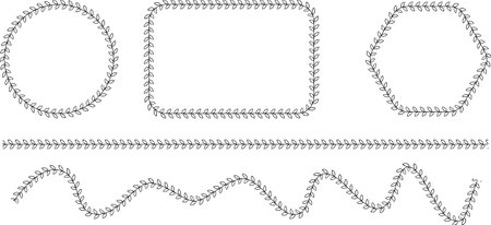 black white leaves frame on transparent backgroundのイラスト素材