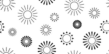 black white sun seamless patternのイラスト素材