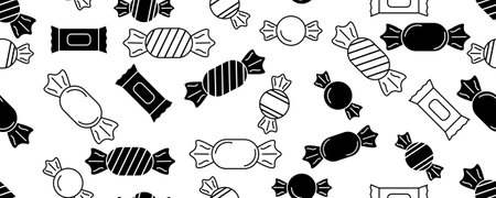 black white candy seamless patternのイラスト素材