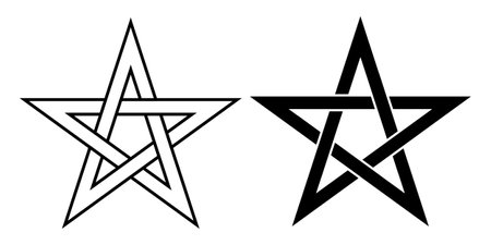 outline silhouette pentagram star set isilated on white backgroundのイラスト素材