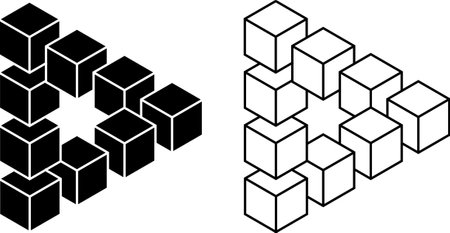 outline silhouette triangle cubes illusion setのイラスト素材