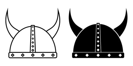 outline silhouette viking helmet icon set isolated on white backgroundのイラスト素材