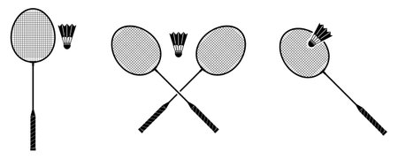 crossed badminton racquets and shuttelecock icon logo isolated on white backgroundのイラスト素材