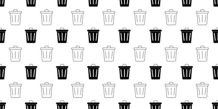 black white trash bin seamless patternのイラスト素材