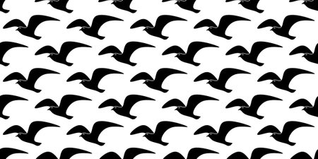 black white seagulls seamless patternのイラスト素材
