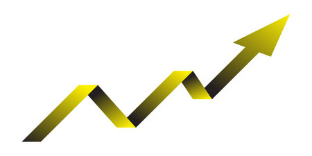 black yellow gradient growing up arrow icon isolated on white backgroundのイラスト素材