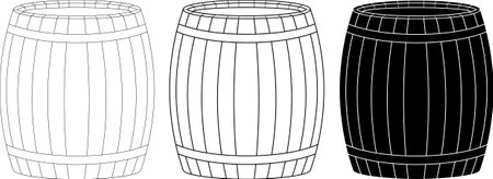 black white wooden barrel icon setのイラスト素材