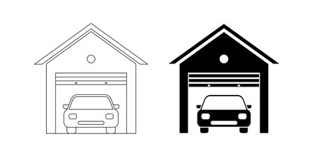 outline silhouette car garage icon set isolated  on white backgroundのイラスト素材