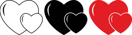 outline silhouette two hearts icon setのイラスト素材