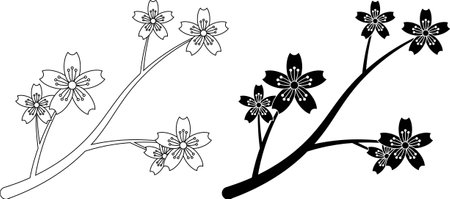 outline silhouette sakura branch icon setのイラスト素材