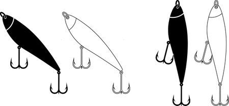 outline silhouette fishing lure icon setのイラスト素材