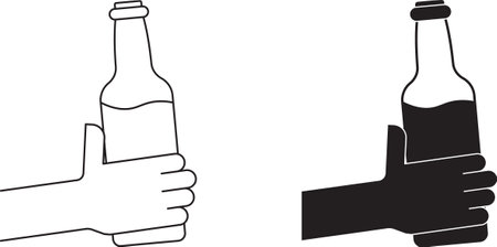 outline silhouette Hands holding beer bottle icon setのイラスト素材