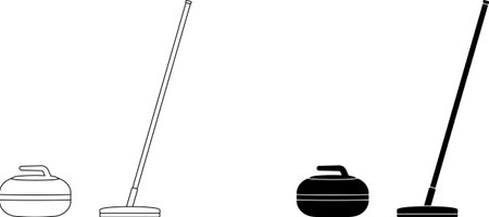 side view Curling stone and Curling broom icon setのイラスト素材