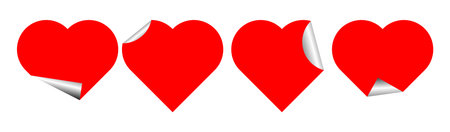 Red Heart Sticker Set with Curled Corner Effectのイラスト素材