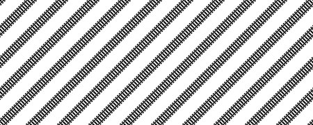 Seamless pattern of black and white diagonal railroad tracks with sleepers on a white backgroundのイラスト素材