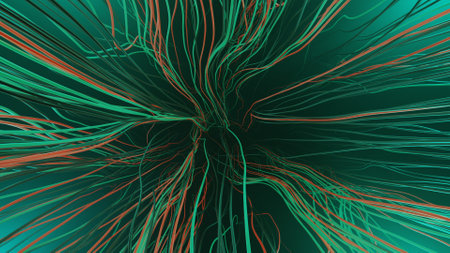 Abstract green and orange lines with a black background.