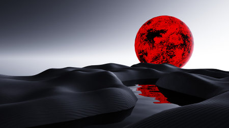 3D rendering of the abandoned Red Planet and its outer atmosphere.の写真素材