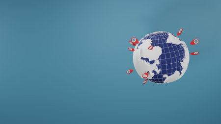 Earth with map and target pin area. 3D rendering.の写真素材