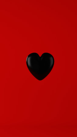 abstract background Single black heart on a red background. 3D rendering.の写真素材