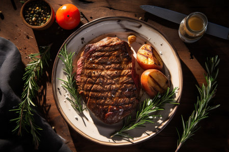 Medium rare steak on a plateの写真素材