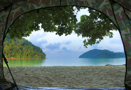 campsite nature view on the beach,Surin island,Thailandの写真素材