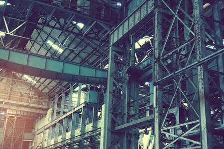 Inside of old abandon factory. A structure interior of industry warehouse. An abandon old factory...