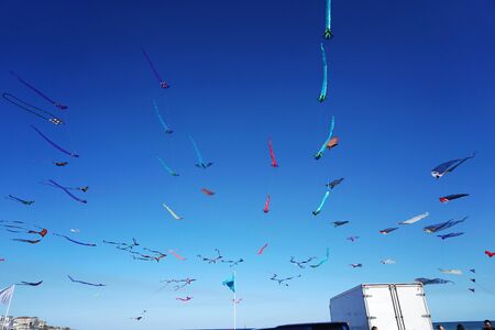 Wind festival at Bondi beach, Sydney, Australia on 10 September 2017. Colorful kites in the sky as famous event at Bondi beach, Sydney call Wind Festival.のeditorial素材