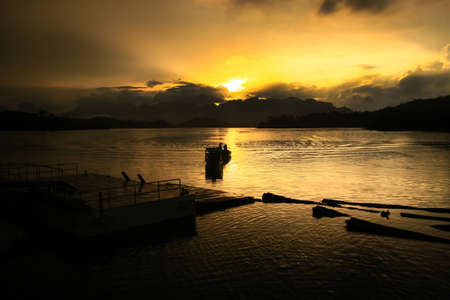alone boat in the river の写真素材