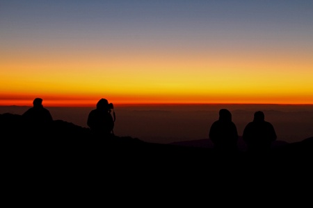 Morning traveler wait sunset on Doi Inthanon at county Chiang Mai, of Thailandの写真素材
