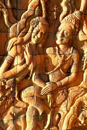 Statue angel lover and nude breast in wall pagoda Doi inthanon at county Chaing Mai, of Thailand の写真素材