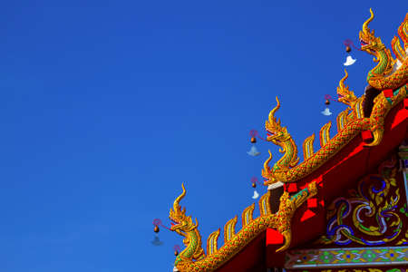 Three sculpture head dragon and blue sky at Wat Donkeaw of Nan, Thailand